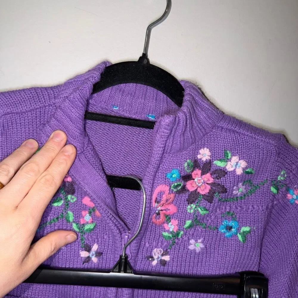 purple floral embroidered mini skirt zip up jacket set vintage girls 6T 7T